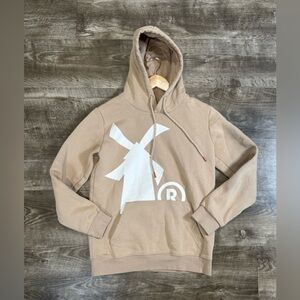 Dutch Bros Hoodie Adult Small Beige Windmill Logo Pullover Drawstring Coffee